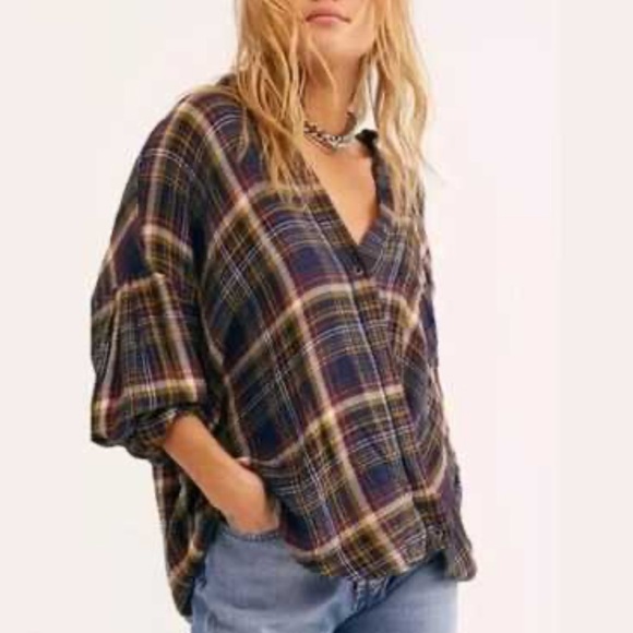 EUC Free People Hidden Valley Flannel Top - Picture 1 of 7
